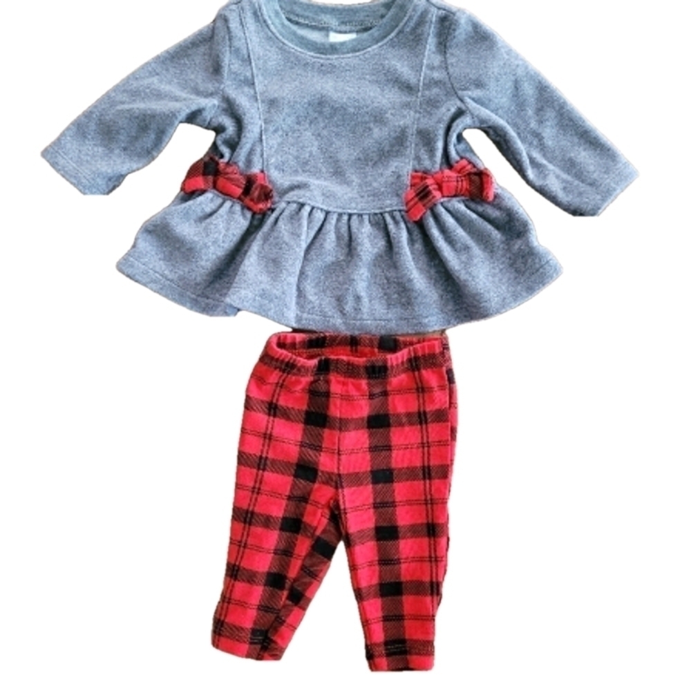 3M carters | fleece set | long sleeve shirt and pants | plaid grey